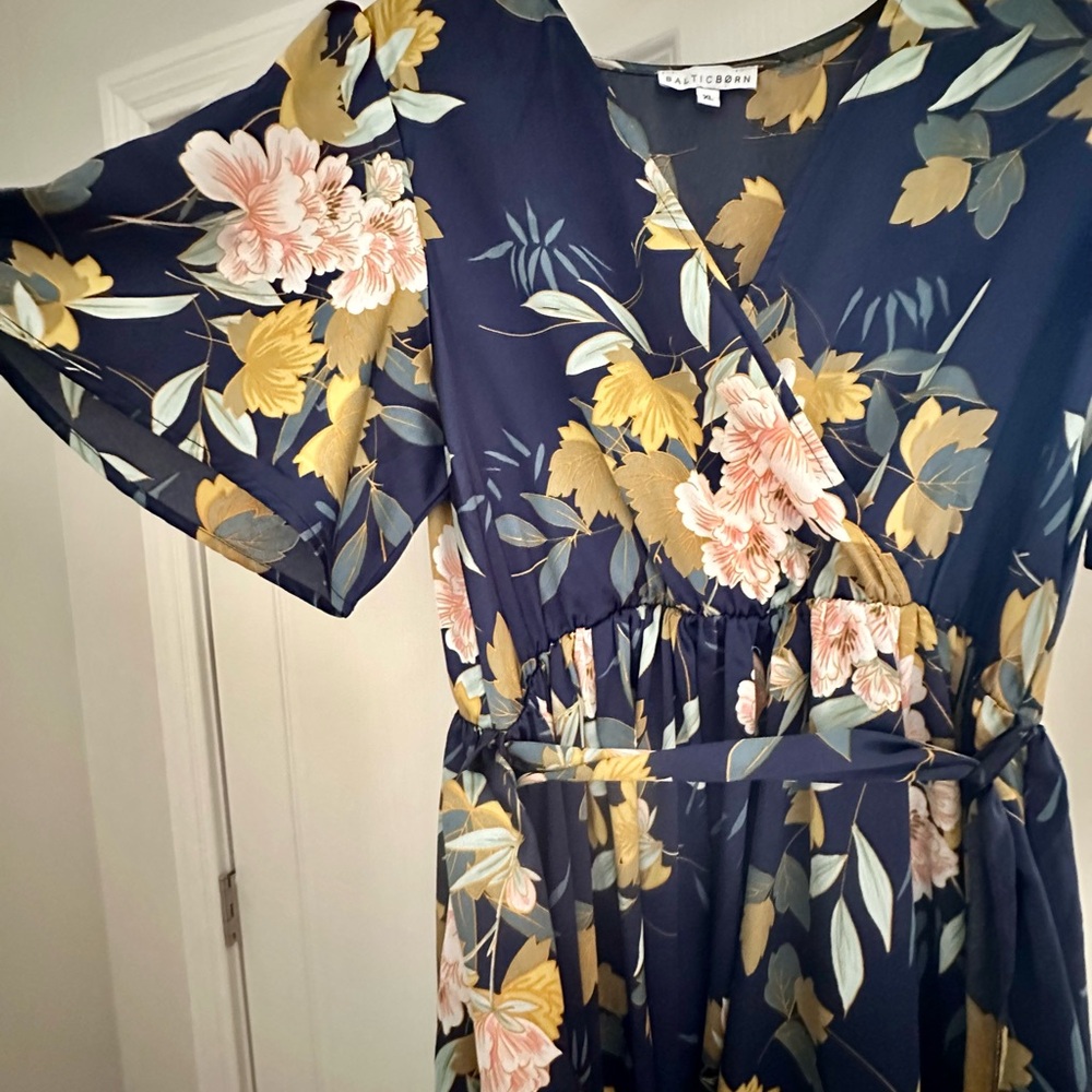 Baltic Born Navy Floral Wrap Maxi Dress